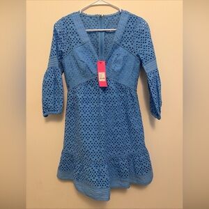 NWT Lilly Pulitzer Blue Long Sleeve Eyelet Dress Lucinda Dress
